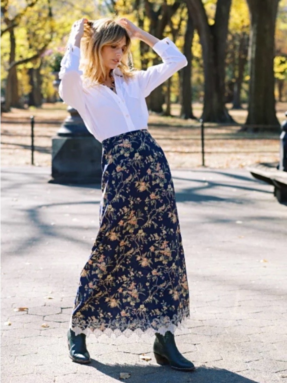Mason’s Daughter Blue Pink Floral Lace Hem Maxi Skirt Small Cottagecore Prairie